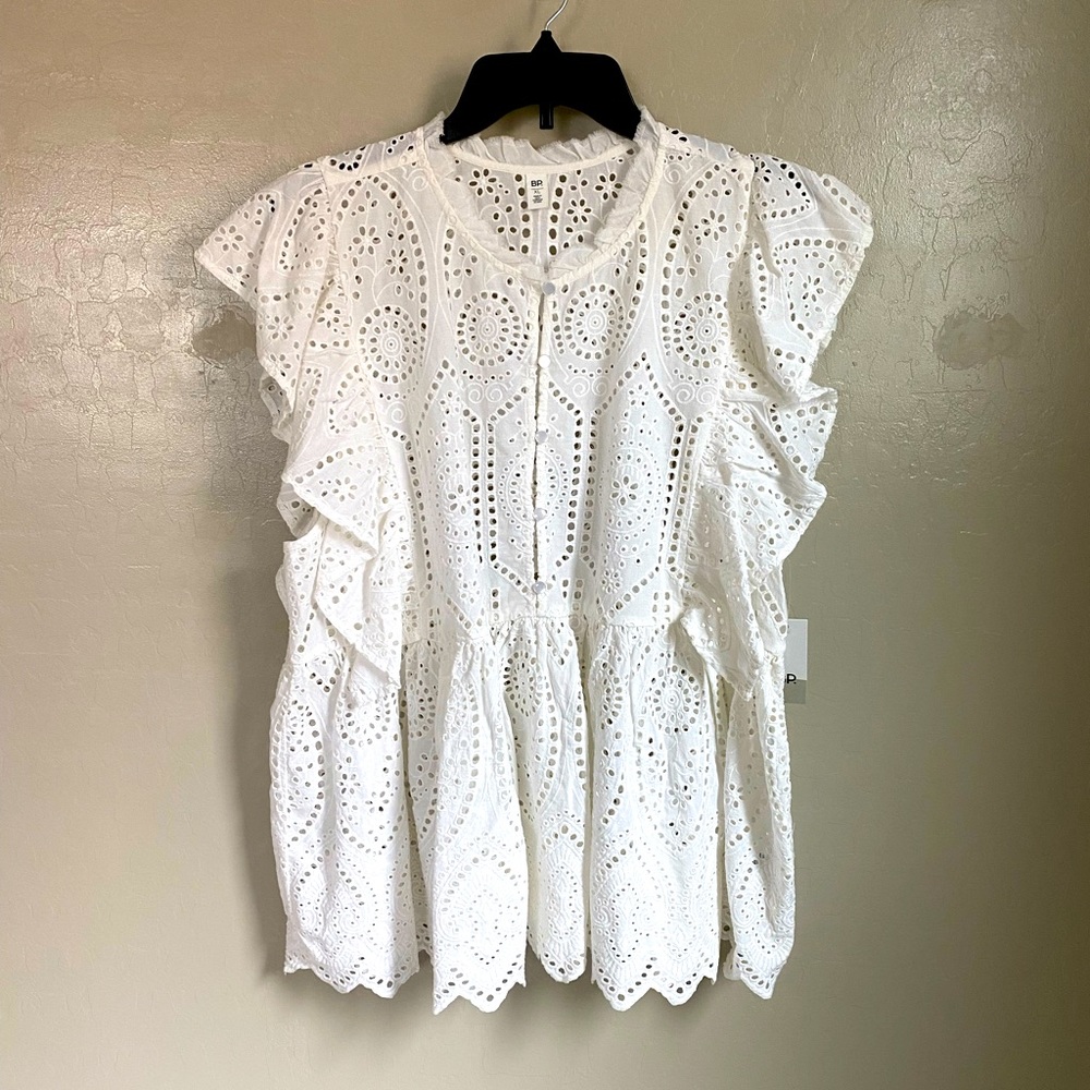 Nordstrom BP Peplum Eyelet White Top